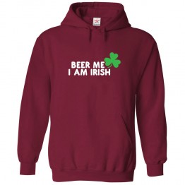 Beer Me I Am Irish Shamrock Funny Unisex Kids and Adults Pullover Hooded Sweatshirt									 									 									